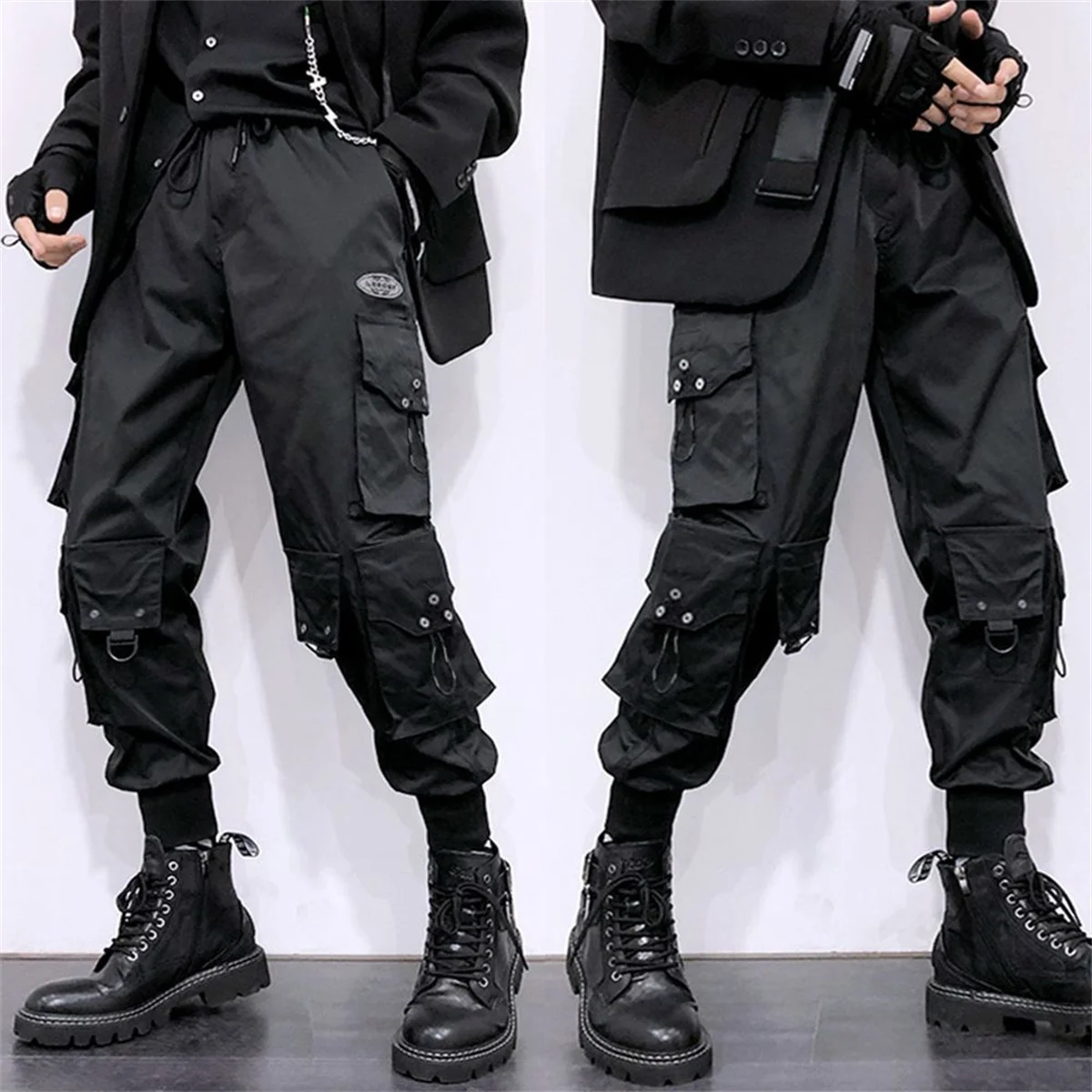 Y2k Cargohose mit klassischem Design und mehreren Klappentaschen, lockere Passform, Kordelzug, Harems-Cargo-Jogginghose, übergroße Hose für Herren und Damen