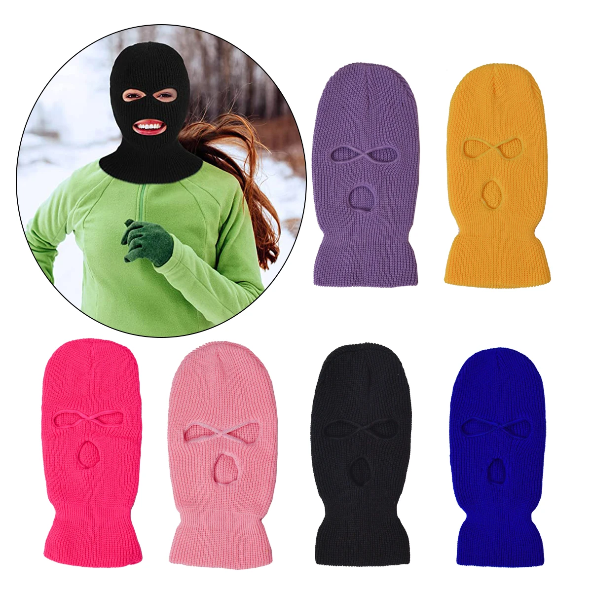 

Winter Ingot Needle Three-Hole Knitted Hat Candy-Colored Woolen Hat Digging Hole Baotou Outdoor Cycling Windproof Mask Hat