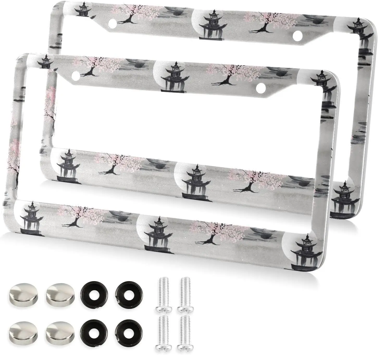 

Автомобильная рамка для номерного знака с чернильным цветочным рисунком, 2 упаковки, держатель для номерного знака с 2 отверстиями, рамка для автомобиля для женщин, мужчин, автомобилей США