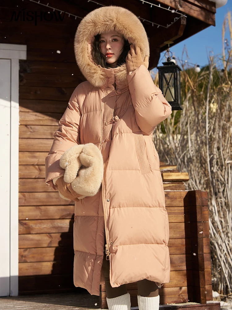 MISHOW Winter Women's 90 White Duck Down Jacket Hooded Long Loose Down Padding Jacket Female Fashion Warm Down Coats MXC55Y0019
