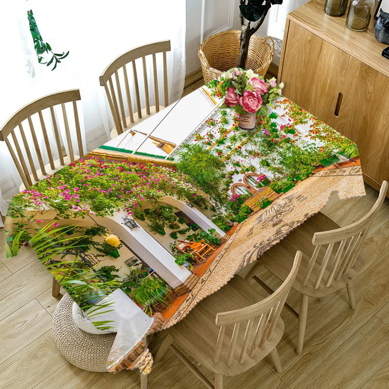 City Street Flower Landscape Pattern 3d Printing Restaurant Tablecloth Dustproof Rectangular Home Decoration Kitchen Tablecloth images - 6