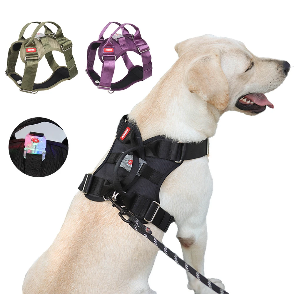 Big Dog Vest Harness With LED Durable Pet Chest Strap For Medium Large