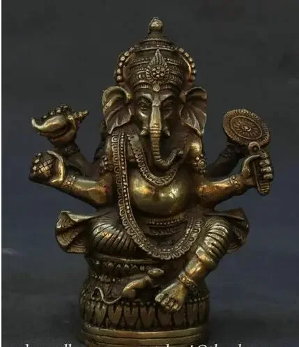 

5" Tibet Buddhism Brass Ganesh Lord Ganesha Elephant God Buddha Figurine Statue