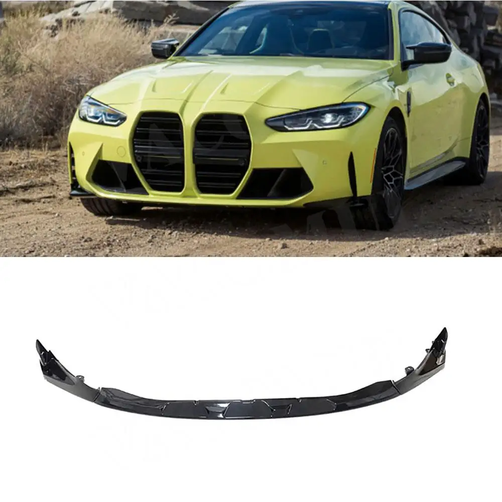

Для BMW G80 G82 G83 M3 M4 2021 + ABS глянцевый черный передний бампер для губ подбородок спойлер трехступенчатый автомобильный бампер
