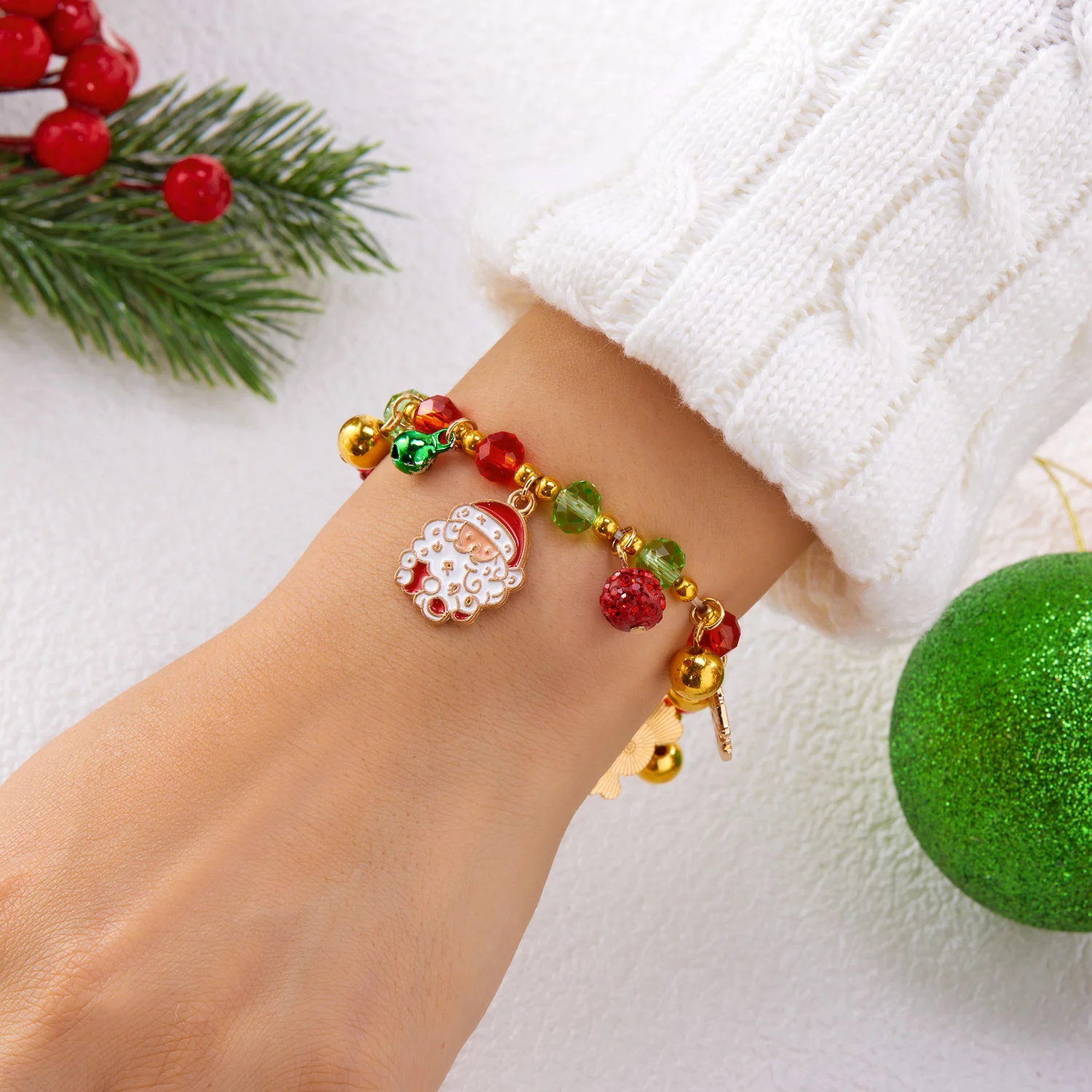 Einfaches Armband-Set für Weihnachten, Weihnachtsmann, Süßigkeiten, Schneemann, für Damen, glänzendes Lebkuchenmann-Armband, Party-Schmuckzubehör – Detail 2