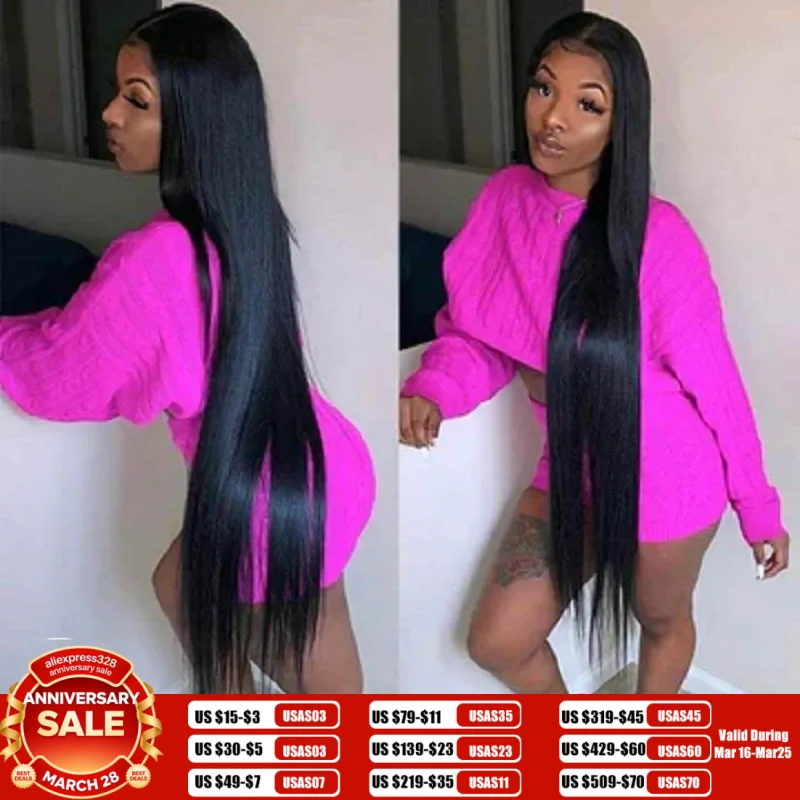 Silky Straight Lace Front Wigs Human Hair 200% Density 26 Inch Human Hair Wig for Women Natural Black HD Transparent Lace 1