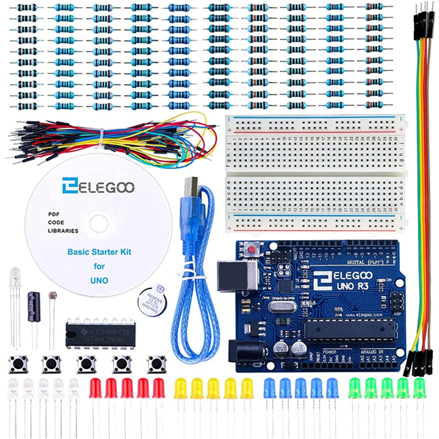 

ELEGOO UNO Project Basic Starter Kit with Tutorial and UNO R3 Compatible with Arduino IDE DIY Electronic Kit