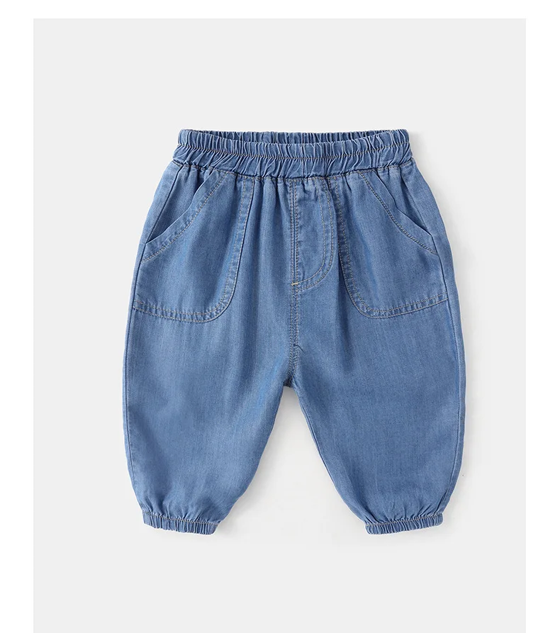 Description Picture 3 of itemIns Infant Baby Girls Denim Pants Cotton Solid Elastic Waist Toddler Girl Jeans Thin Cool Anti-mosquito Little Girl Jogger Pants