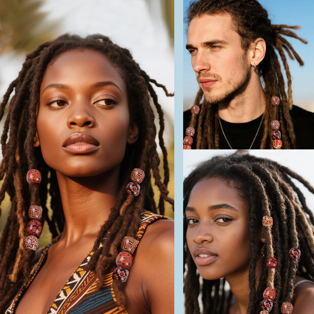 50Pcs Dreadlock 구슬 나무 머리 구슬 땋기 큰 구멍 Dreadlock 구슬 반지 튜브 땋기 머리 확장 액세서리