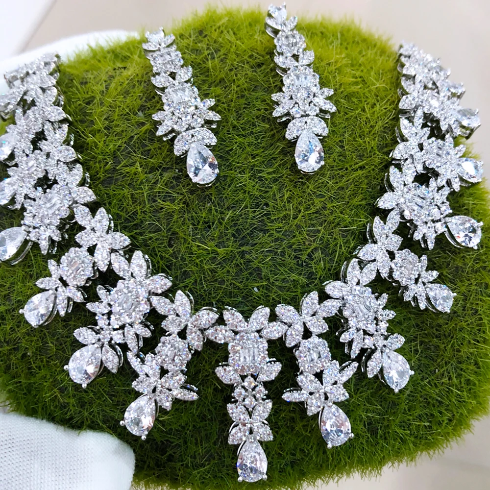 

GODKI New Trendy Flowers Chokers Jewelry Set For Women Wedding Zircon CZ African Dubai Bridal Jewelry Set Dance Party