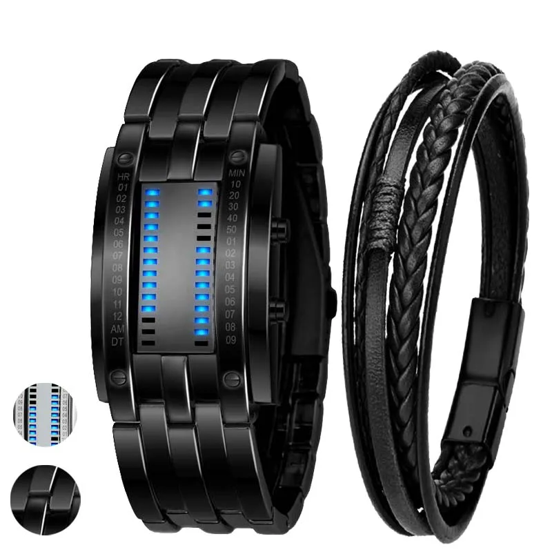 

Men Watch Lava Watch Double Row Lamp Sports LED Mens Watches Full Steel Waterproof Chronograph Wristwatch Men