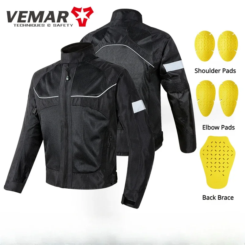 Vemar Summer Motorcycle Jacket Men's Motocross Jacket Protective Breathable Racing Reflective Oxford Clothing Wear Resistant
