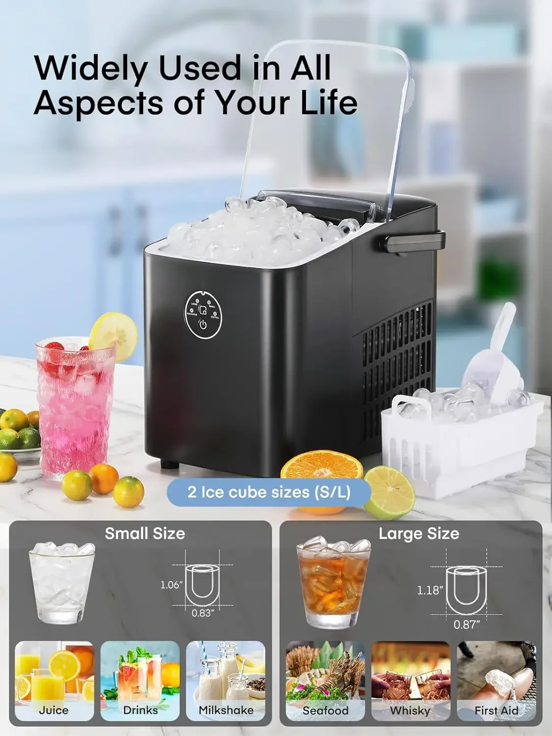 Ice Maker  , 2 Sizes of Bullet Ice, Portable Maker Machine Self-Cleaning, Ready in 6 Mins, Ice Scoop & Ba 4