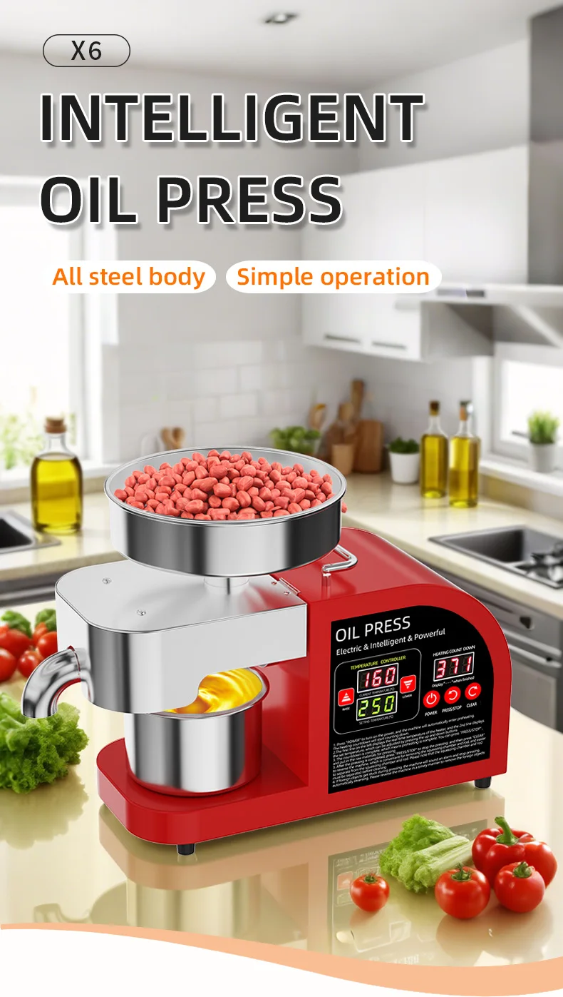 DIVEDEER Smart Oil Press X6 Hochleistungsheizung, Presskammer aus Edelstahl für Erdnuss, Raps, Sesam, Olivenkernen, Kokosnussöl – Detail 1