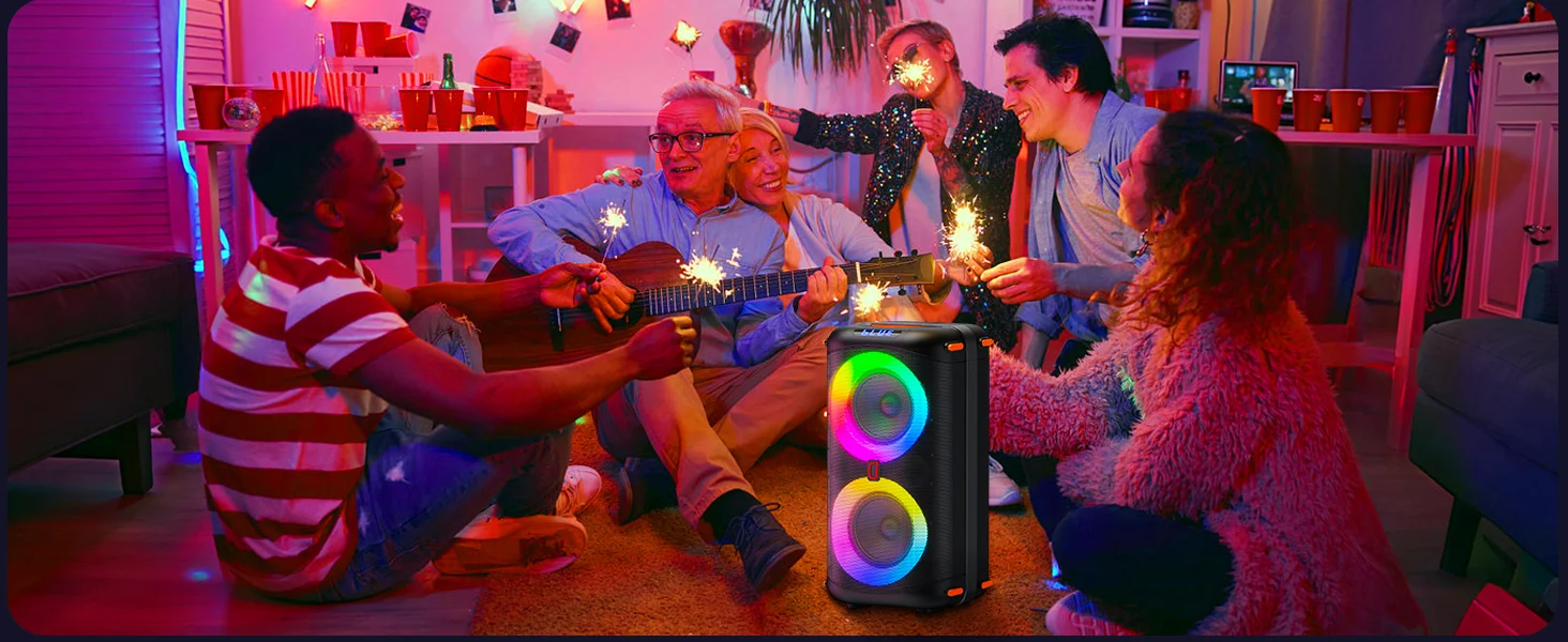 Karaoke-Maschine mit 2 kabellosen Mikrofonen, tragbarer Bluetooth 5.3-Karaoke-Lautsprecher für Zuhause, Party im Freien, PA-System für Erwachsene – Detail 11