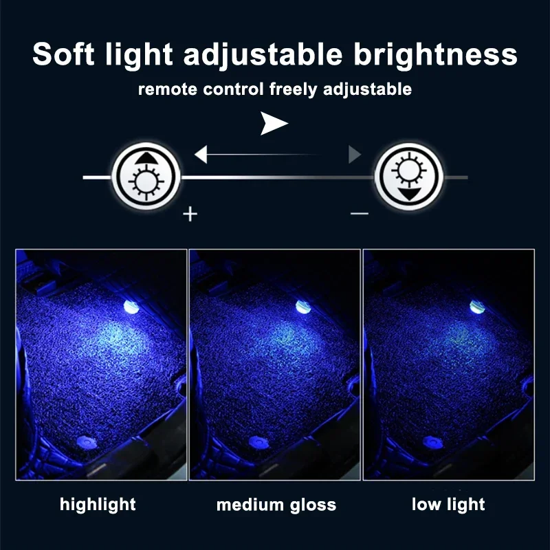 LED Atmosphere Lamp Wireless Adhesive Car Interior Ambient Light Auto Roof Foot Diamond Diving Light Remote Control