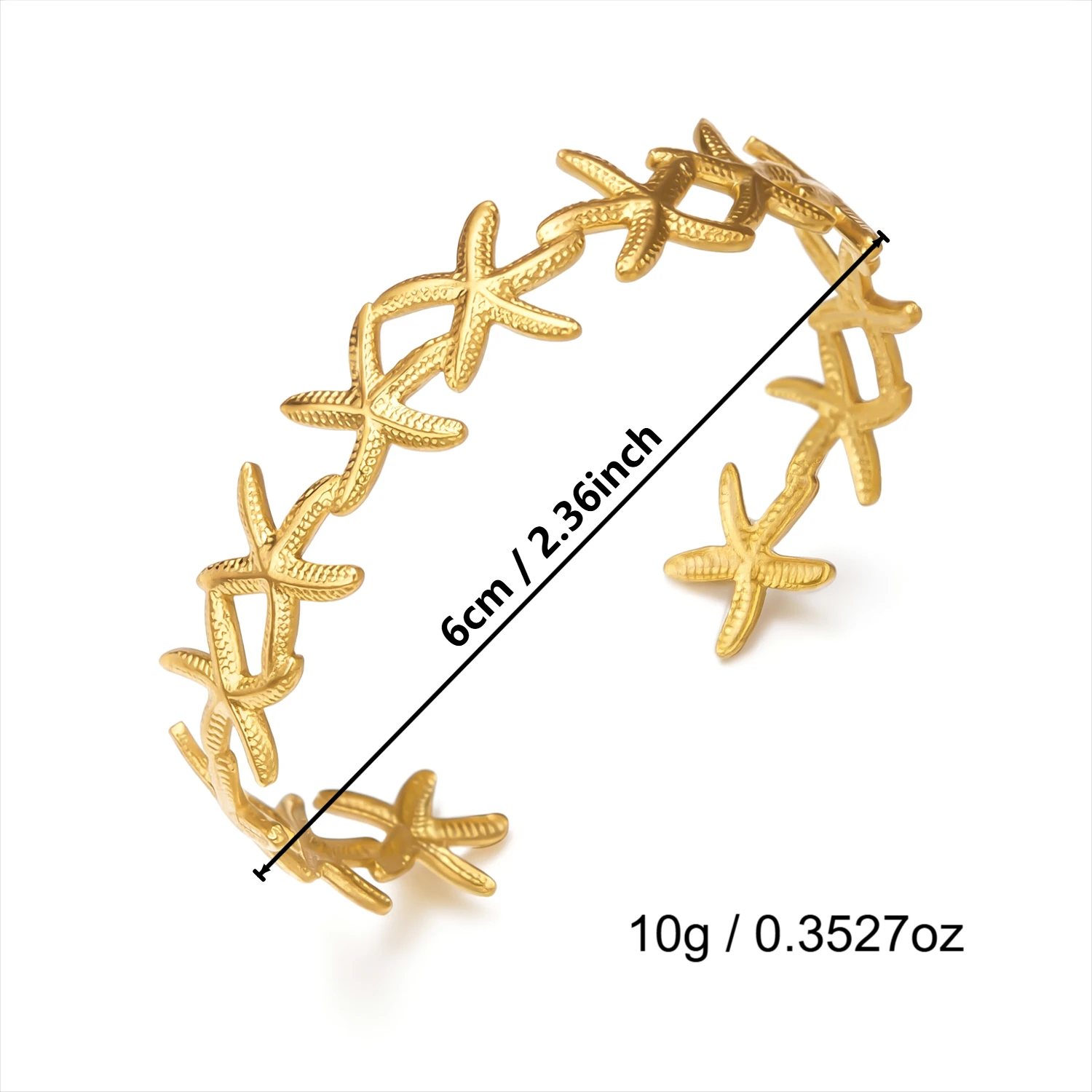 Sommerlicher Ozean-Stil Fisch Muschel Seestern Manschetten-Armreif für Damen Goldfarben Edelstahl Armband Ästhetischer Party-Schmuck – Detail 6