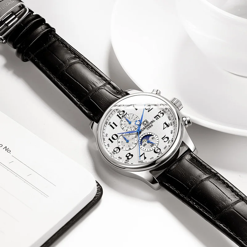 Carnival Brand Automatic Watch Fashion Luxury Waterproof Calendar Moon Phase Mechanical Wrist Watch for Men Clock Reloj Hombre