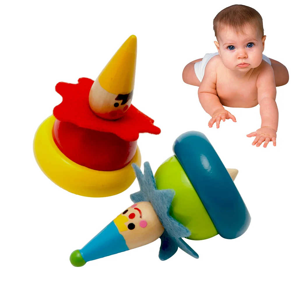 

2 Pcs Kidcraft Playset Wooden Colored Clown Top Tops Painted Bamboo Child