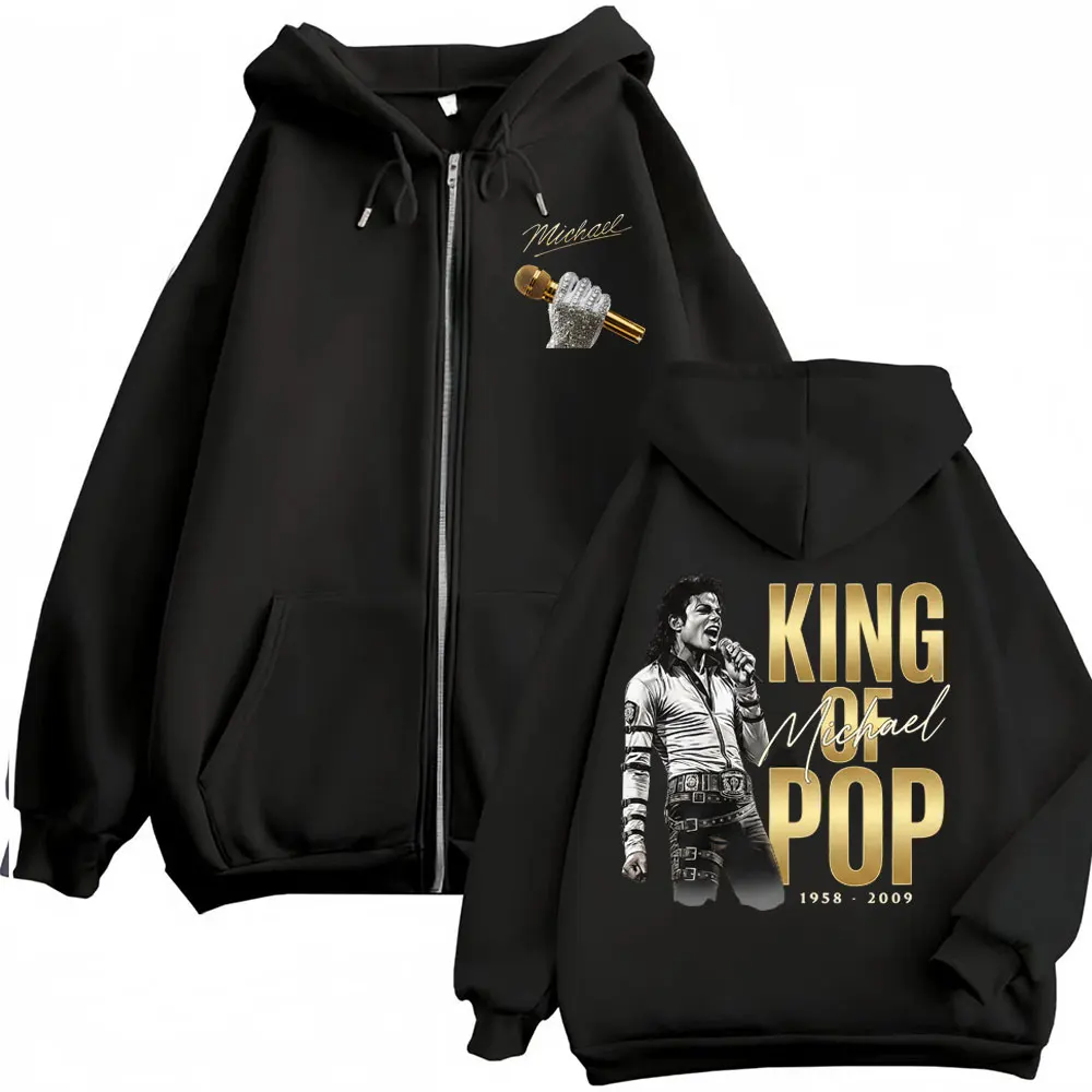 Michael Jackson King of Pop Movie 2026 Reißverschluss-Hoodies für Männer und Frauen, Hip Hop Harajuku Jacke, Sweatshirt, Fleece, Pullover mit Reißverschluss, Mäntel