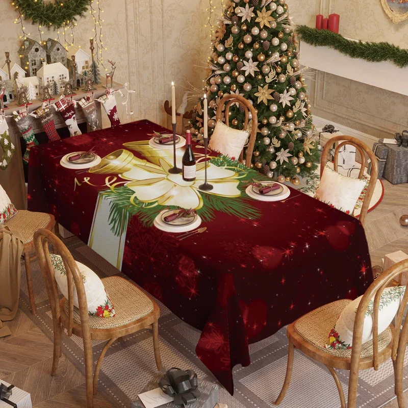 ChristmasTableClothDinnerTableclothSnowflakePatternStretchSpandexDiningTableCovers