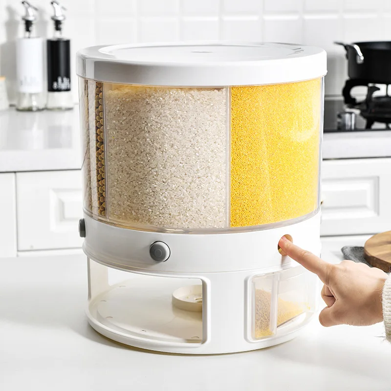 

360 Degree Rotatable Rice Dispenser Large Capacity Dry Food Storage Container Moisture-proof Cereal Storage Box Kitchen Items