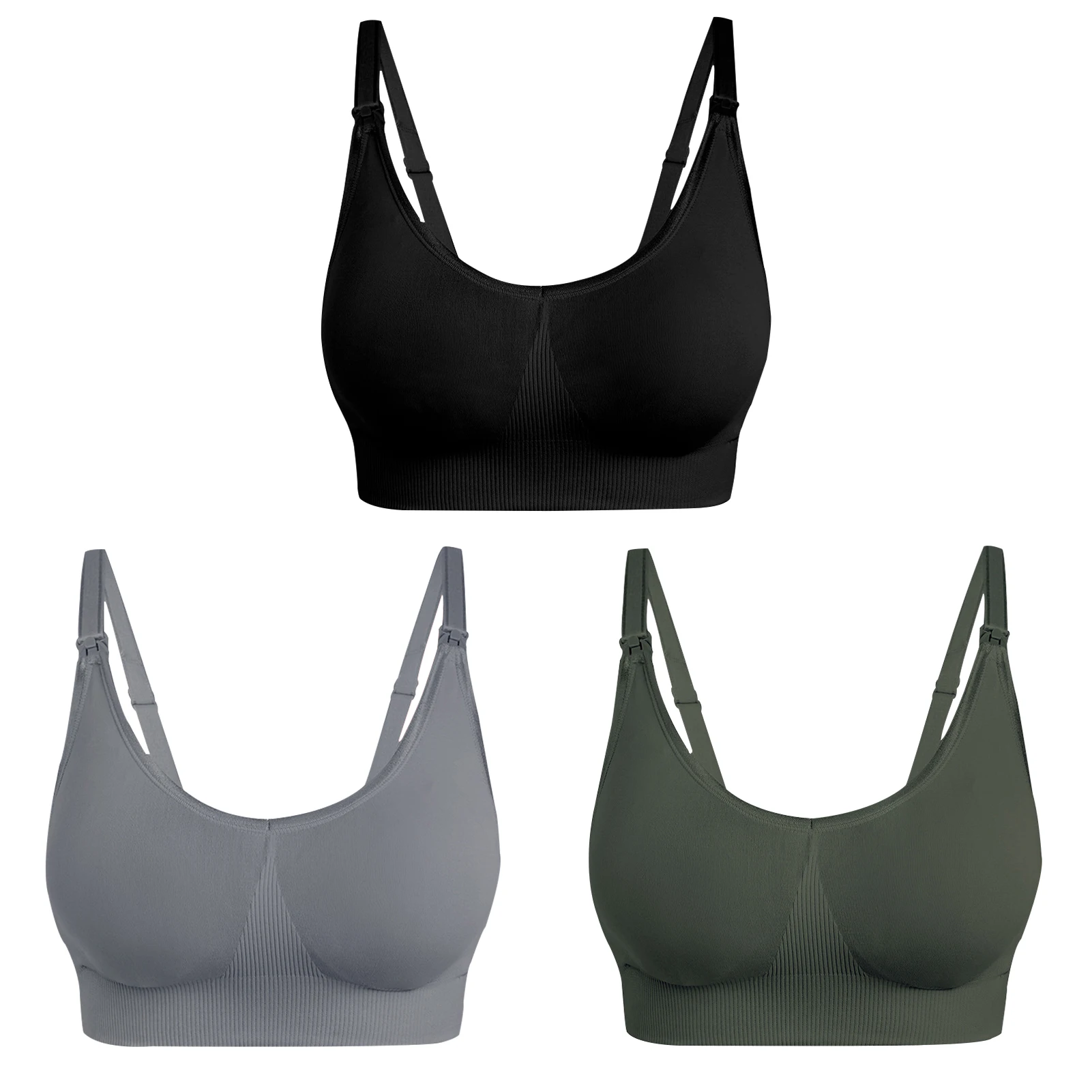 

3pcs Women Solid Lightweight Soft Breast Feeding Sleep Bralette Front Open Push Up Underwear Pregnancy Seamless Nursing Bra