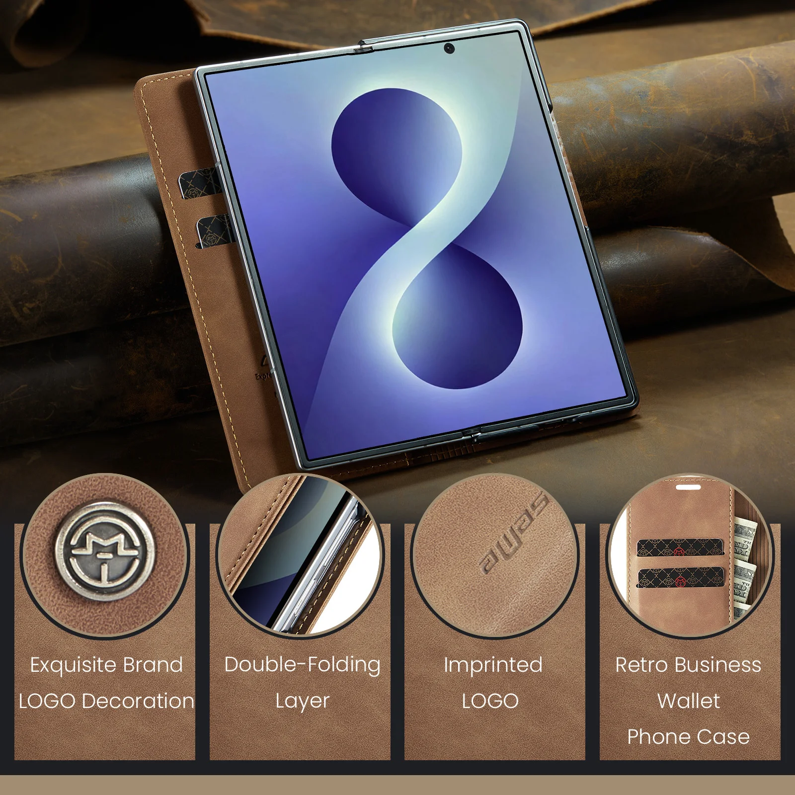 Premium Flip Leather Case with Card Slots & Kickstand - Universal