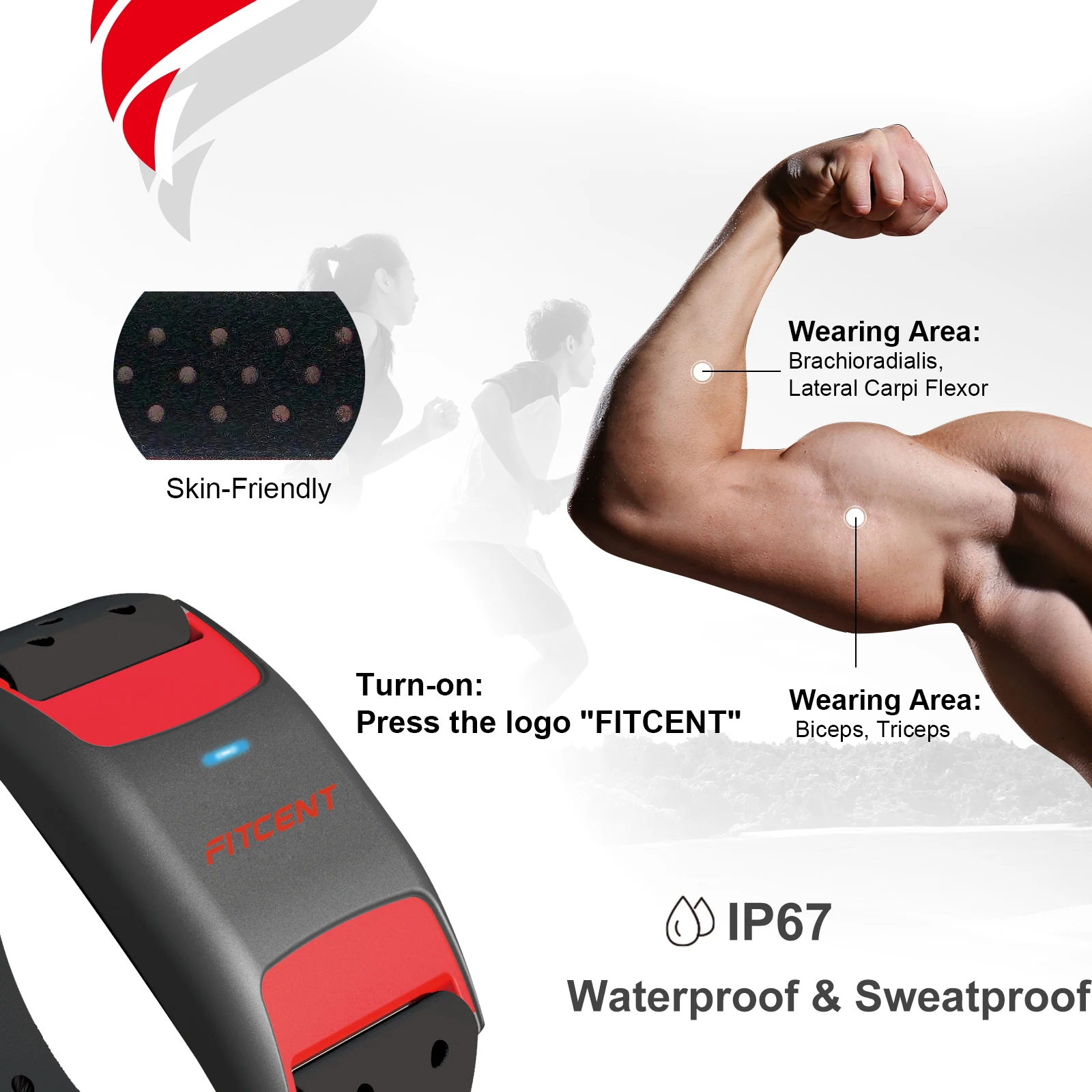 Fitcent Fréquence Cardiaque Brassard Bluetooth Ant+