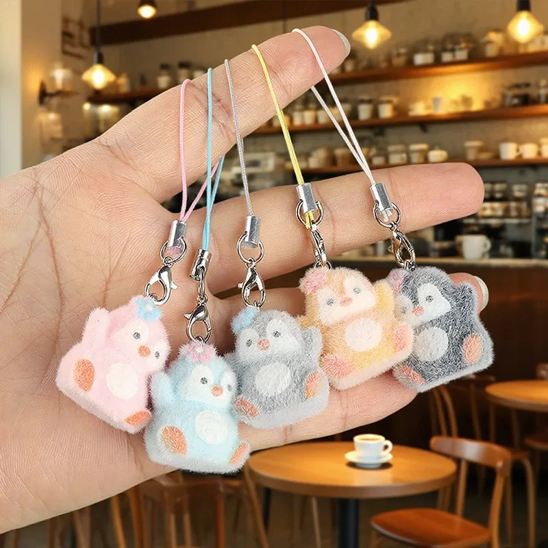 Cute Penguin Keychains Flocking Resin Penguin Pendant Keyring for Bag Pendant Mobile Phone Lanyard Accessories Daily Key 장식