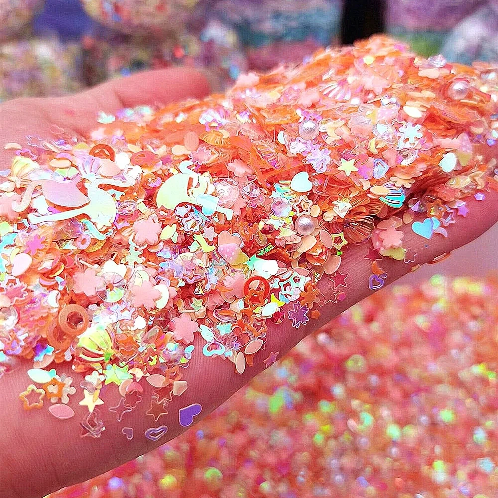 Leuchtender Nagel-Glitzer-Pailletten-Polymer-Ton, gemischte Blumen-Gillter-Pailletten, fluoreszierende Flocken, leuchtet im Nagelkunst-Maniküre-Dekor – Detail 9