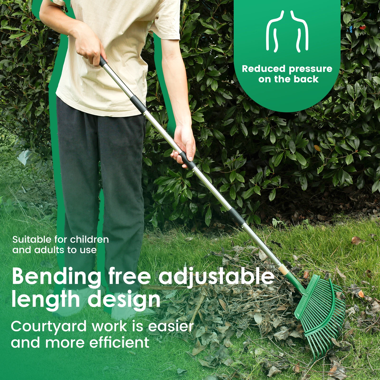 53 Inches Leaves Rake Heavy Duty Hoe Lawns Leaf Lawn Leveling Rake Yard Tools for Picking up Leaves Grass Clippings Garbage 3