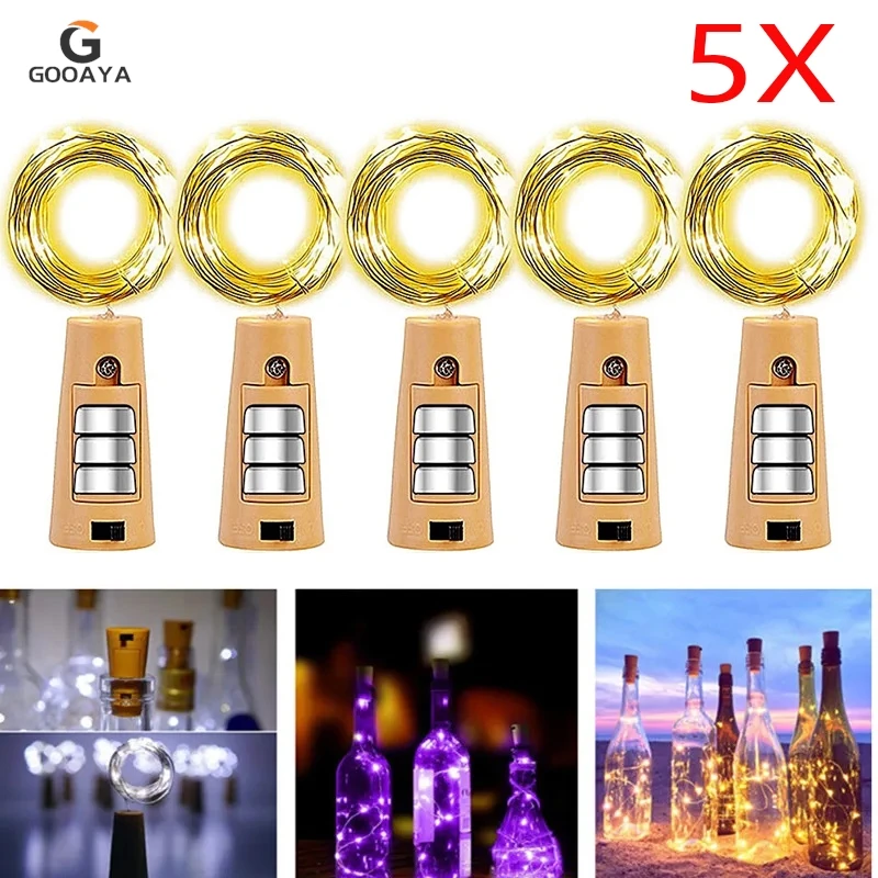 Bar LED Wine Bottle Cork String Fairy Lights 5pcs Holiday Decoration Garland Christmas Copper Wire String