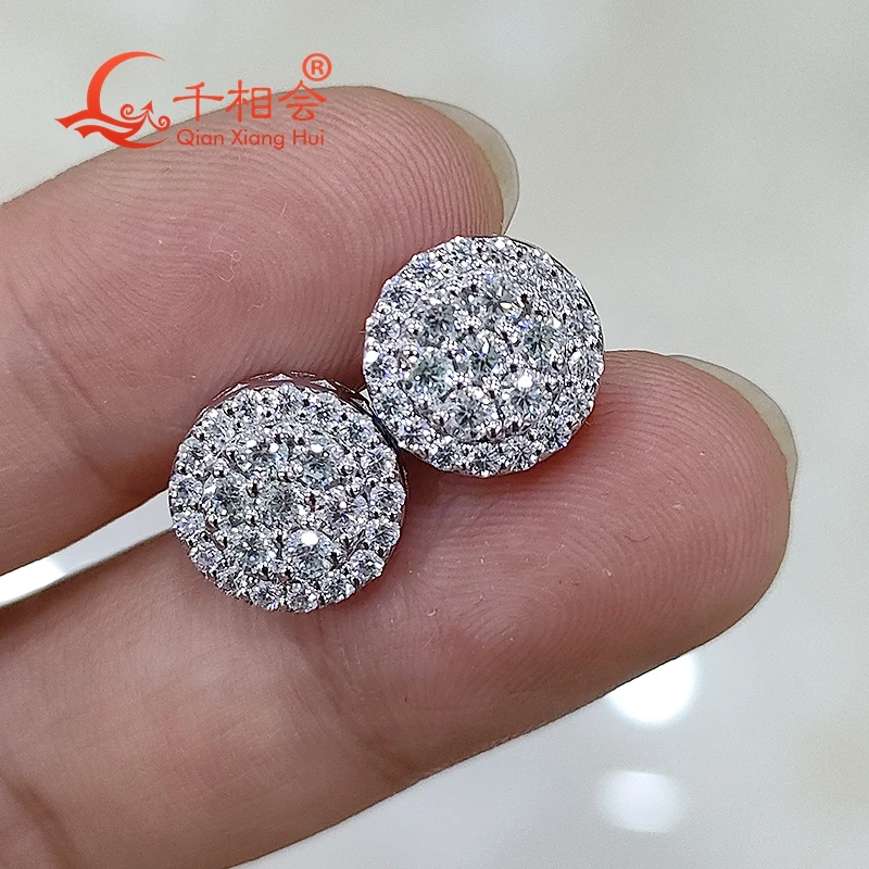 10mm melee round shape 925 silver white color D VVS moissanite stone ear stud  Earing for jewelry gift datting women wedding
