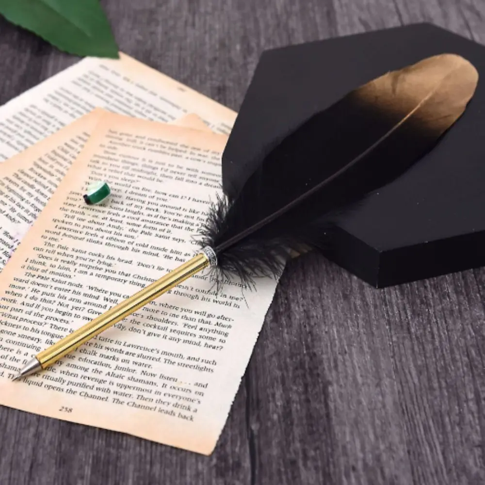Smooth Writing Feather Quill Ballpoint Vintage Gift Wedding Soft Fluffy Pen Refined Black Calligraphy Pen Office Multifunction Ballpoint Pen Multifunctional Pen Ballpoint Pen Ball Point Pen