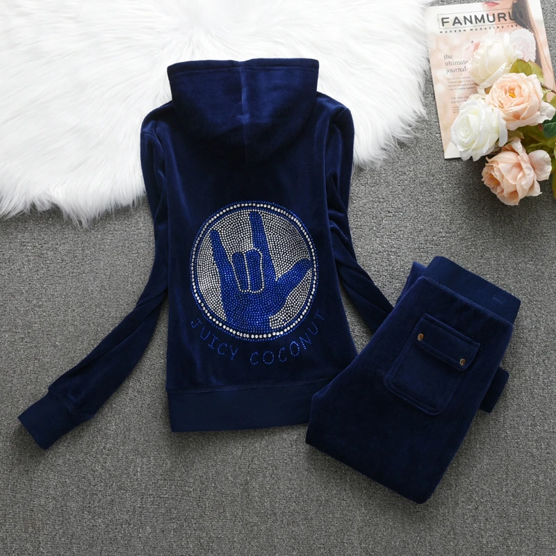 Tracksuit Women Velvet Outfit Two Piece Set Diamonds Velour Sweatshirt Hoodies and Pants Suit Women's Jogging Suit