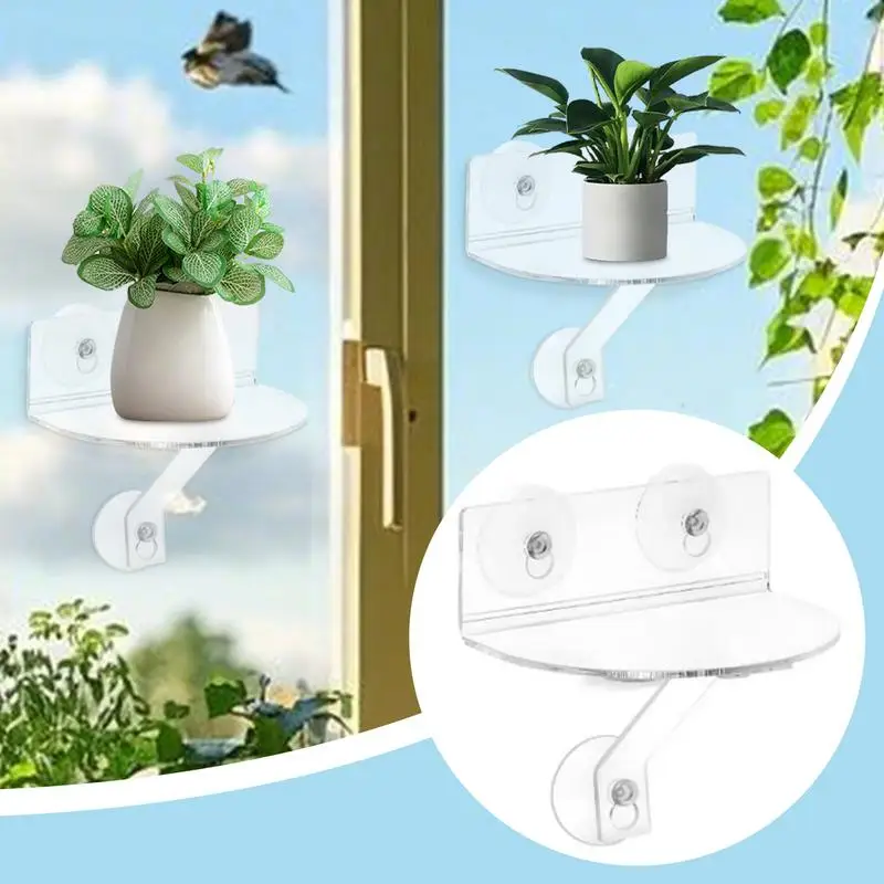 Window Shelf For Plants 2X Acrylic Suction Cup Sill Extender Space-Saving Window Ledge For Kitchens Bathroom Organizer