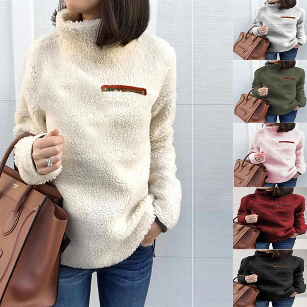 

Fleece Hoodie Sweatshirts for Women Autumn Turtleneck Long Sleeve Pullover Female Coats Plush Warm Tunic Clothing Large XL