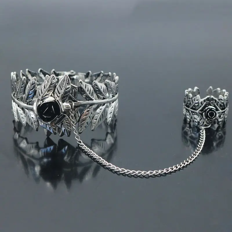 

Vintage Fashion Personality Rose Chain Ring Unisex Hip Hop Punk Open Ring Banquet Jewelry Accessories Gift