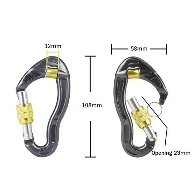 1Pcs 25KN 장력 안전 잠금 장치 풀리 휠이 있는 전문 암벽 등반 카라비너 ??스크류게이트 잠금 카라비너 ??클립