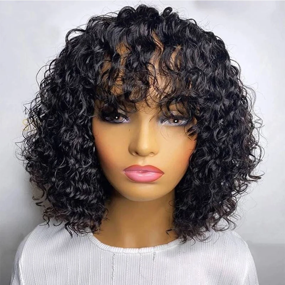 Perruques de cheveux humains ondulés avec frange, perruques de cheveux humains courts bouclés Jerry s pour femmes, vente en gros, coupe Pixie Bob