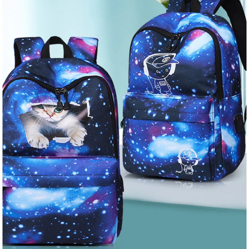 Can make patterned starry night light backpack with multifunctional USB charging, student backpack, sports and leisure_voghion.com