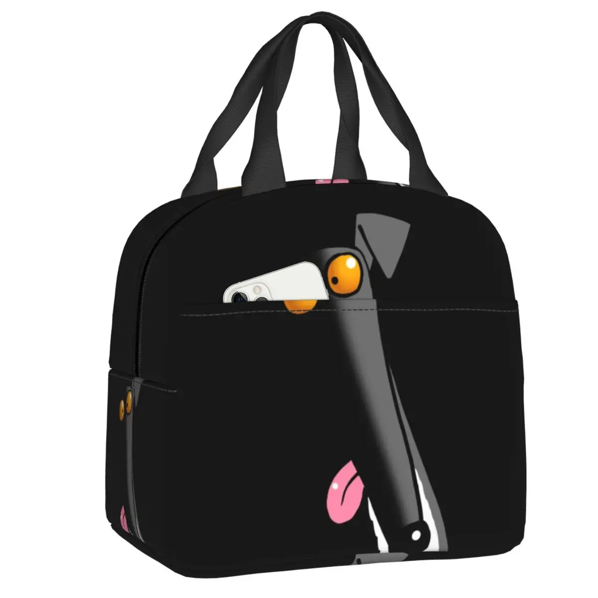 

Funny Cartoon Greyhound Insulated Lunch Bag Women Whippet Sighthound Dog Lunch Tote for Work School Travel Storage Food Box