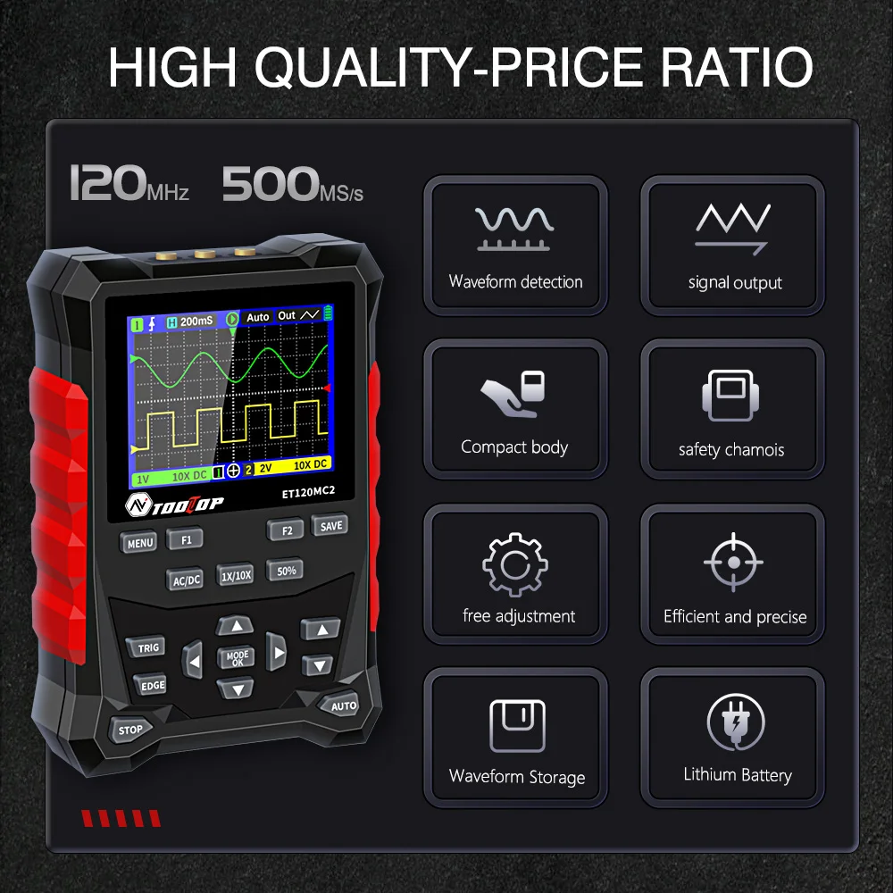ET120MC2 Dual Channel Handheld Digital Oscilloscope 120MHz 500MSa/S Sampling Rat