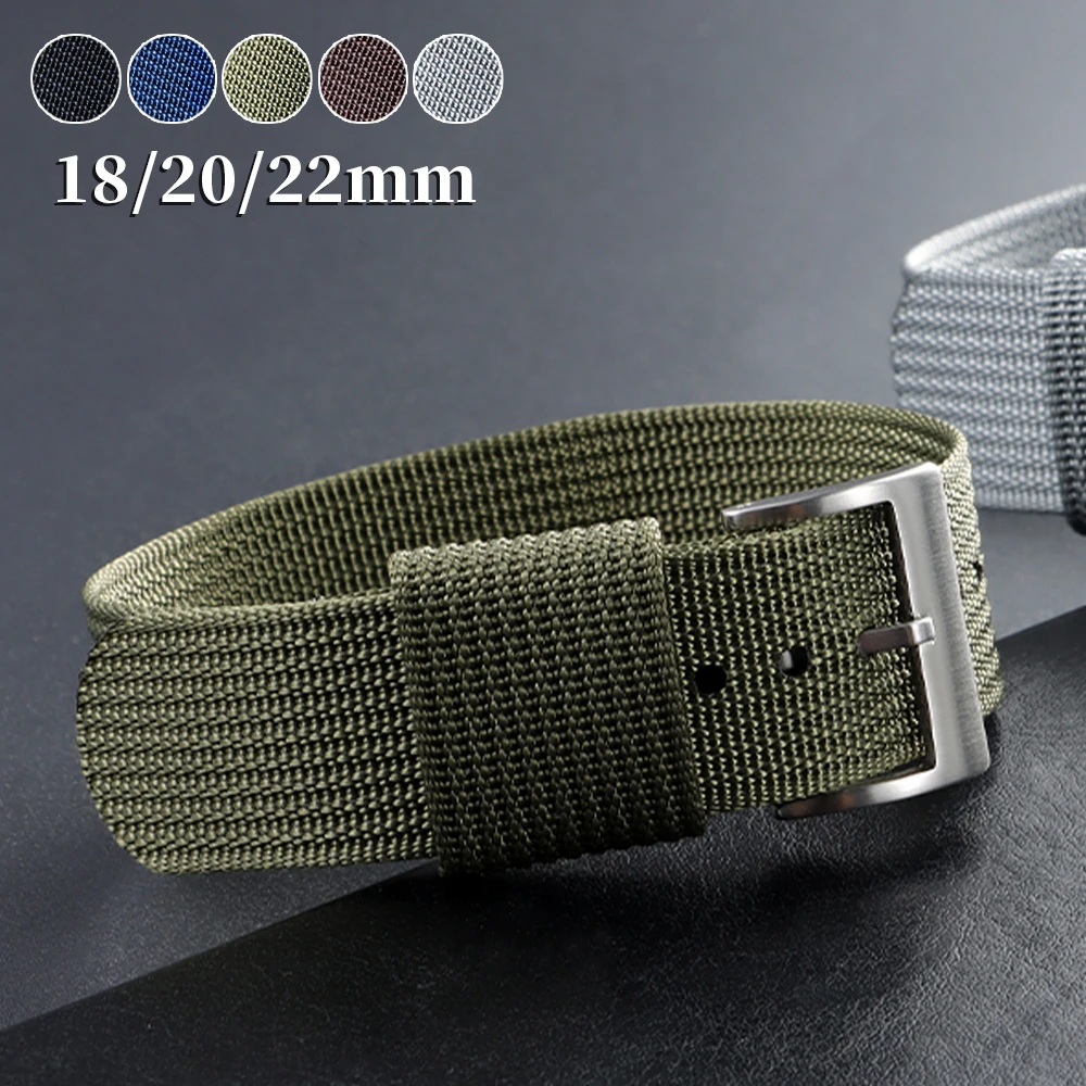 Nylon Army Sports Watch Strap - Adjustable Pin Buckle Band in Brown, Green, and Black