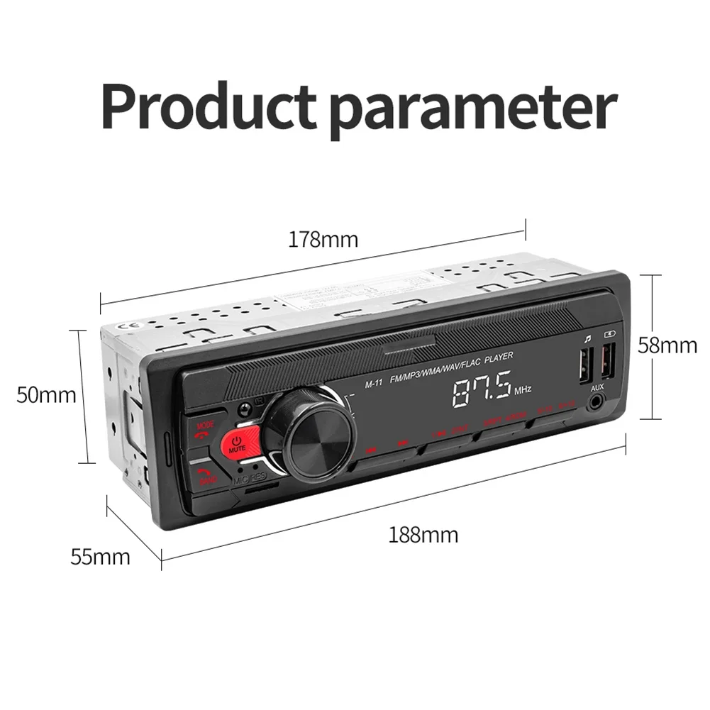 Universal Car Radio One Din 12V Bluetooth Autoradio Stereo MP3 Audio Player in Dash AUX/FM/USB/BT Support Voice Assistant