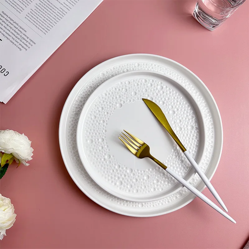Ins European Creative White Ceramic Western Food Plate Cake Plate Shallow Inventory Heart Restaurant Hotel