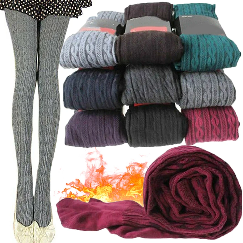 Yarn Knitted Tights Woolen Pantyhose Fashion Winter Stretch Stockings Women