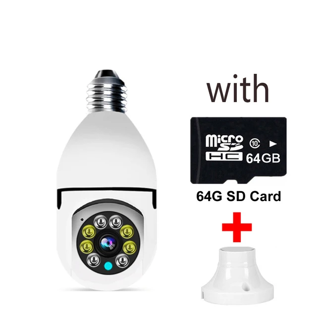 360° E27 LED Bulb Full HD 1080P Wireless Home Security WiFi CCTV IP Camera Two Way Audio Panoramic Night Vision Camera 64GB SD