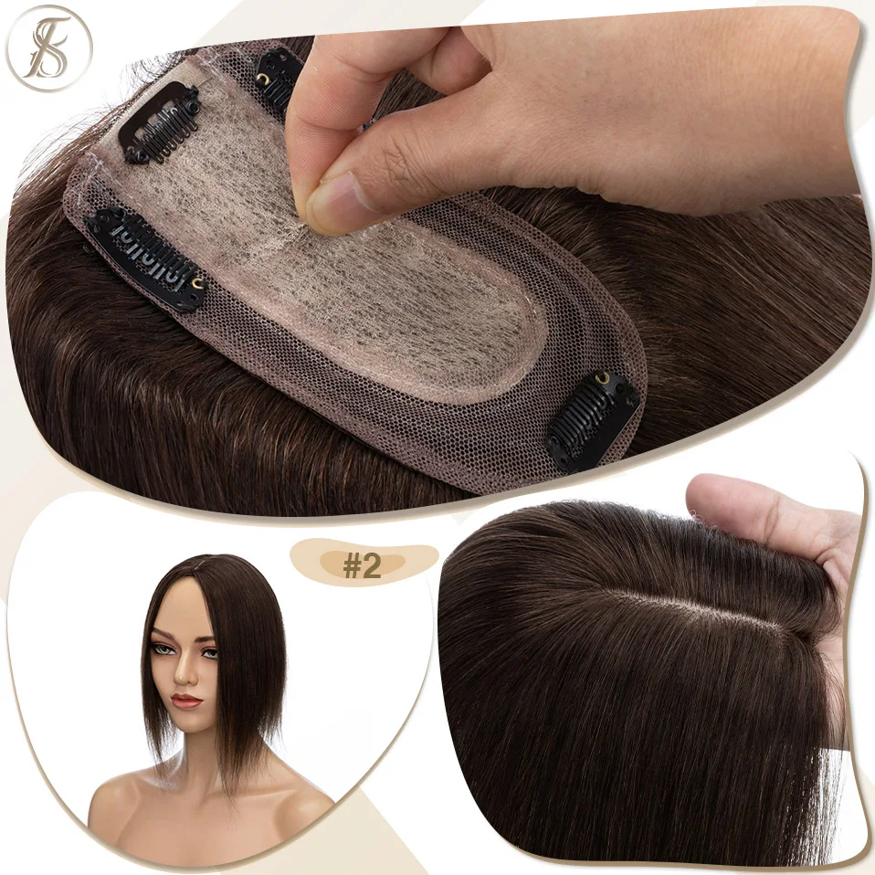 TESS Haar Topper Frauen Topper 7x 12,5 cm Haar Clips Natürliche Haar Perücken 100% Menschliches Haar Seide Basis Blonde Clip in Haar Extensions – Detail 9